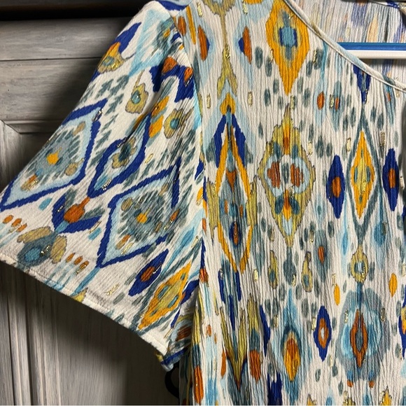 Soft Surroundings Gauzy Multicolor Francesca Clip Dot Ikat Metallic‎ Blouse - Picture 7 of 9